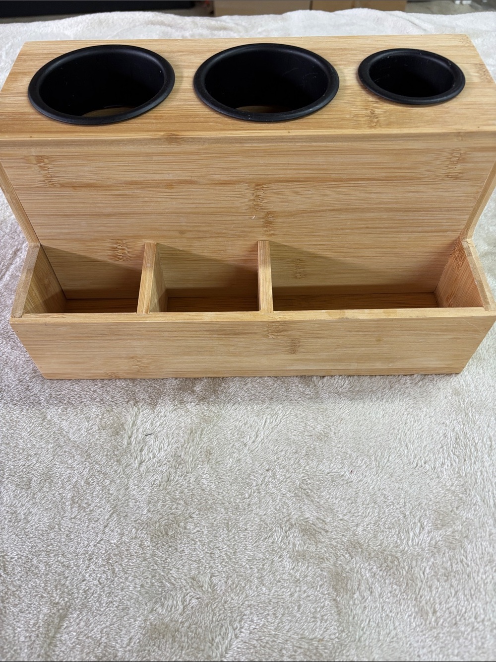 Bamboo Bathroom Countertop Organizer - Hair Accessories Blowdryer Curling Iron